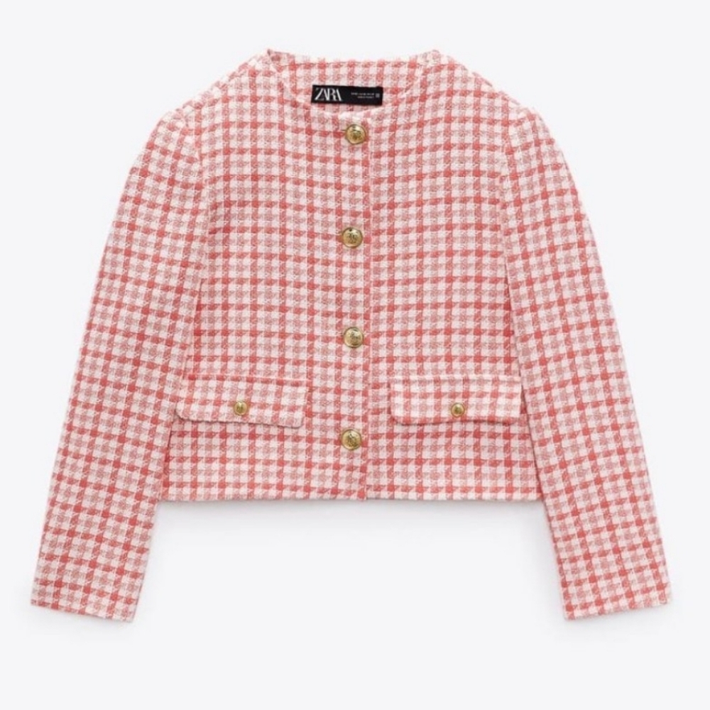 NWT ZARA Houndstooth long-sleeved blazer sz Large